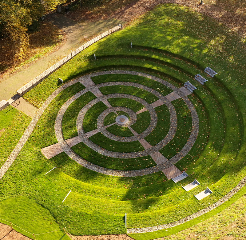 An aerial shot of Sidmouth cover installed in Ampitheatre