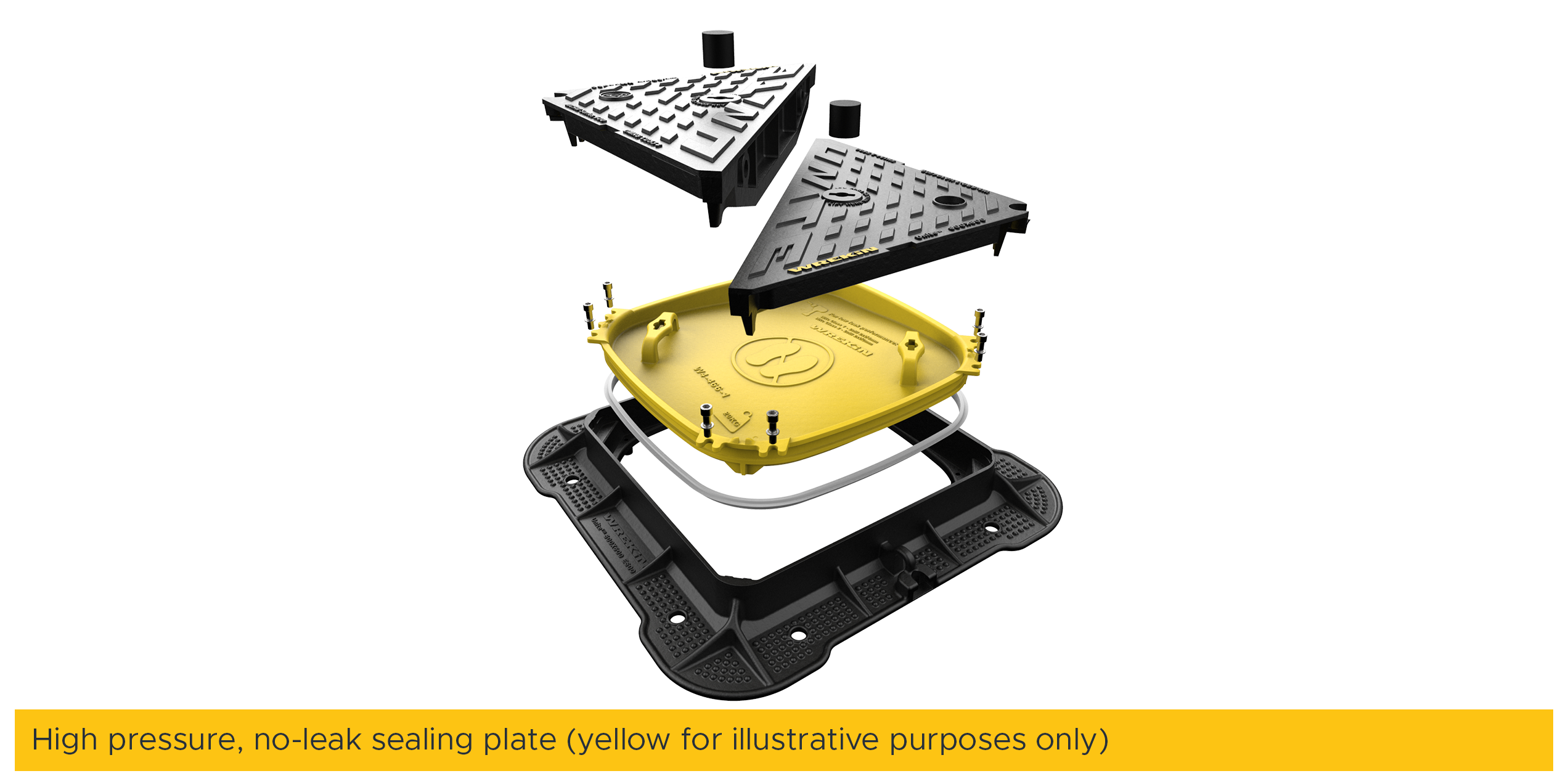 High pressure, no-leak sealing plate (yellow for illustrative purposes only)