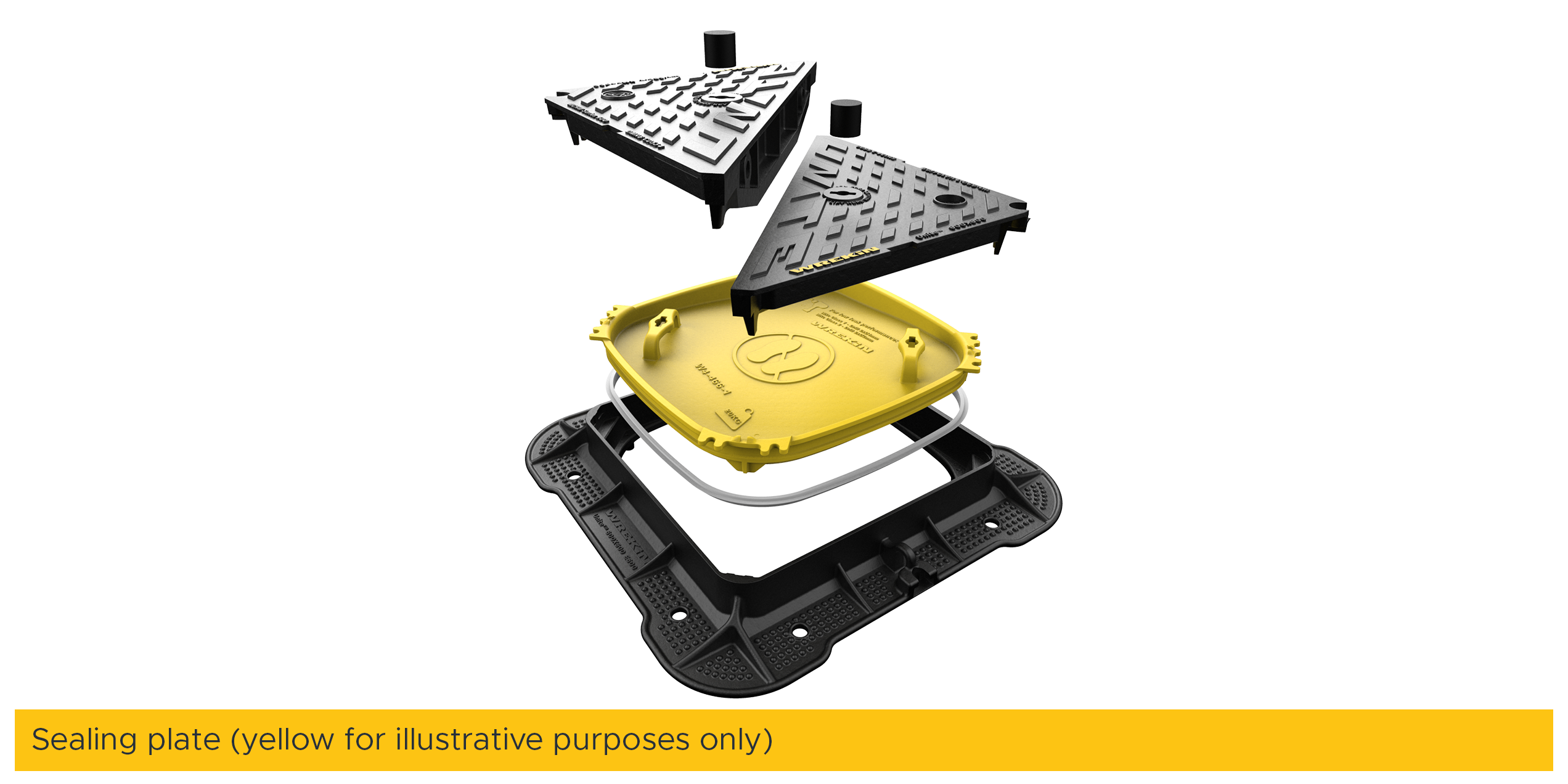 No leak sealing plate product render. Product yellow for illustrative purposes only