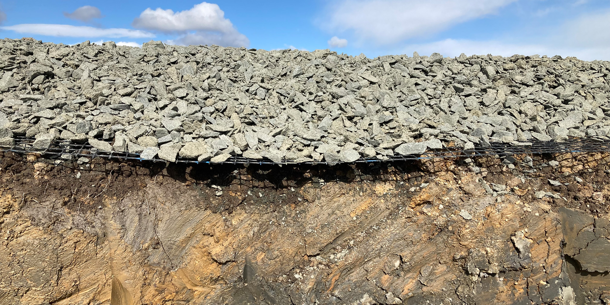 Greengairs geosynthetics side shot showing multiple layers