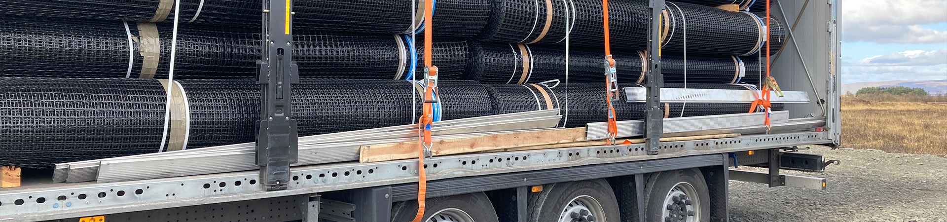 Lorry filled with geogrids