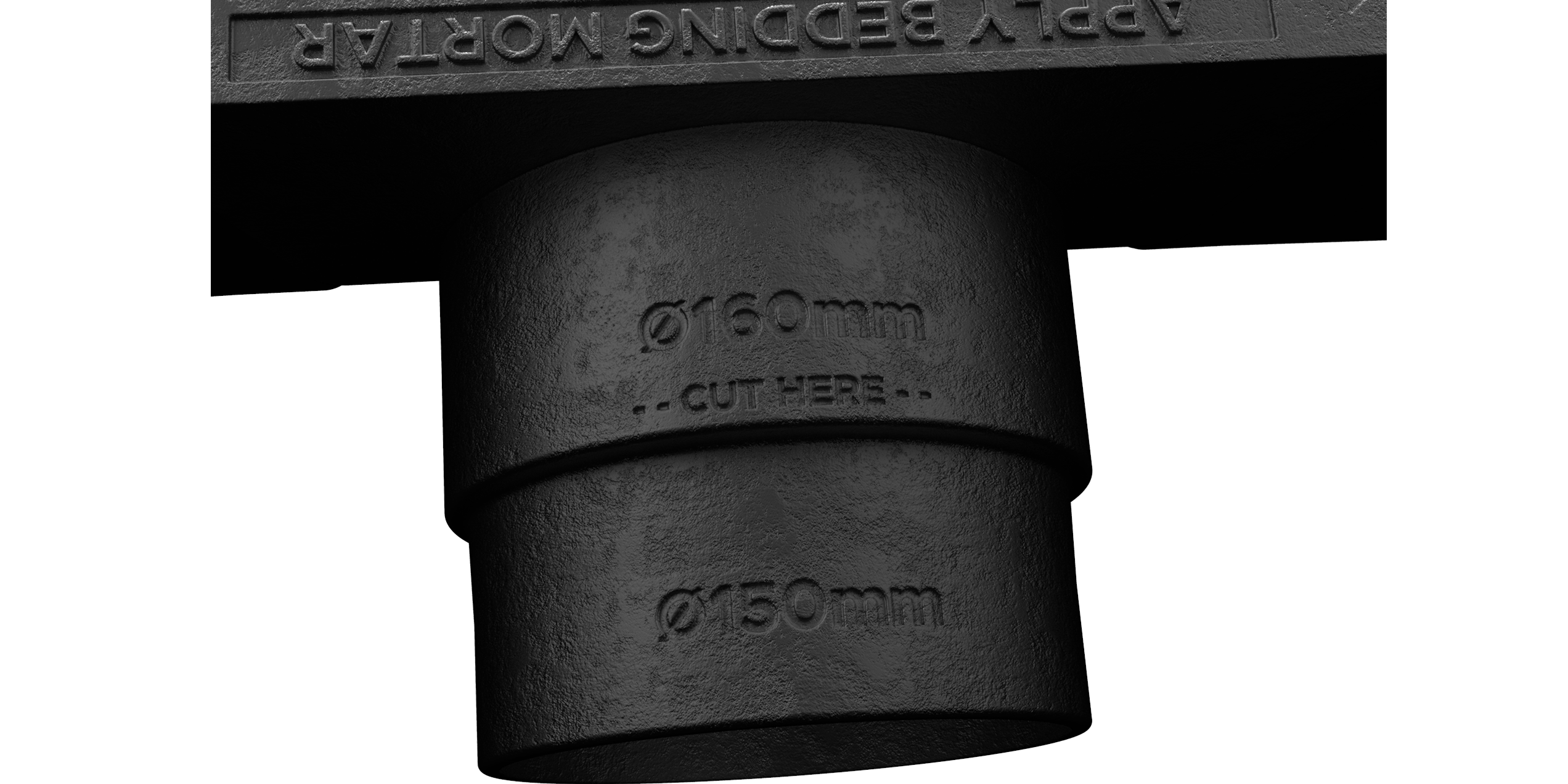 Once the foundations have cured, a drainage pipe socket of 150/160mm I/D may be attached to the spigot of the Gully Chute Connector.