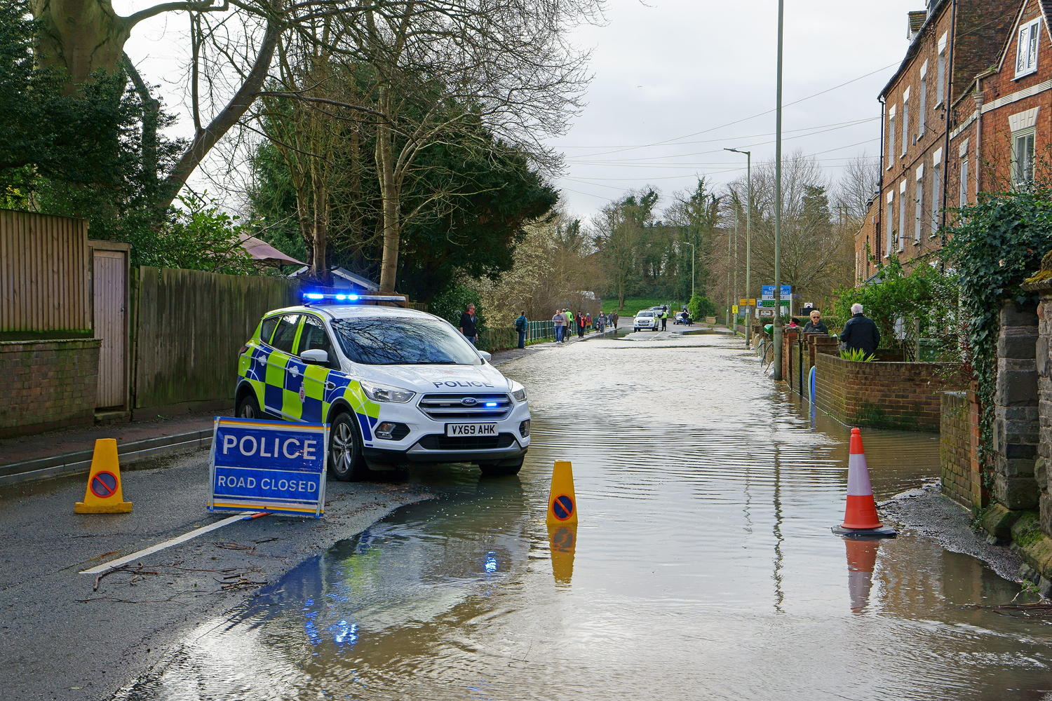 A flood road in a residential area