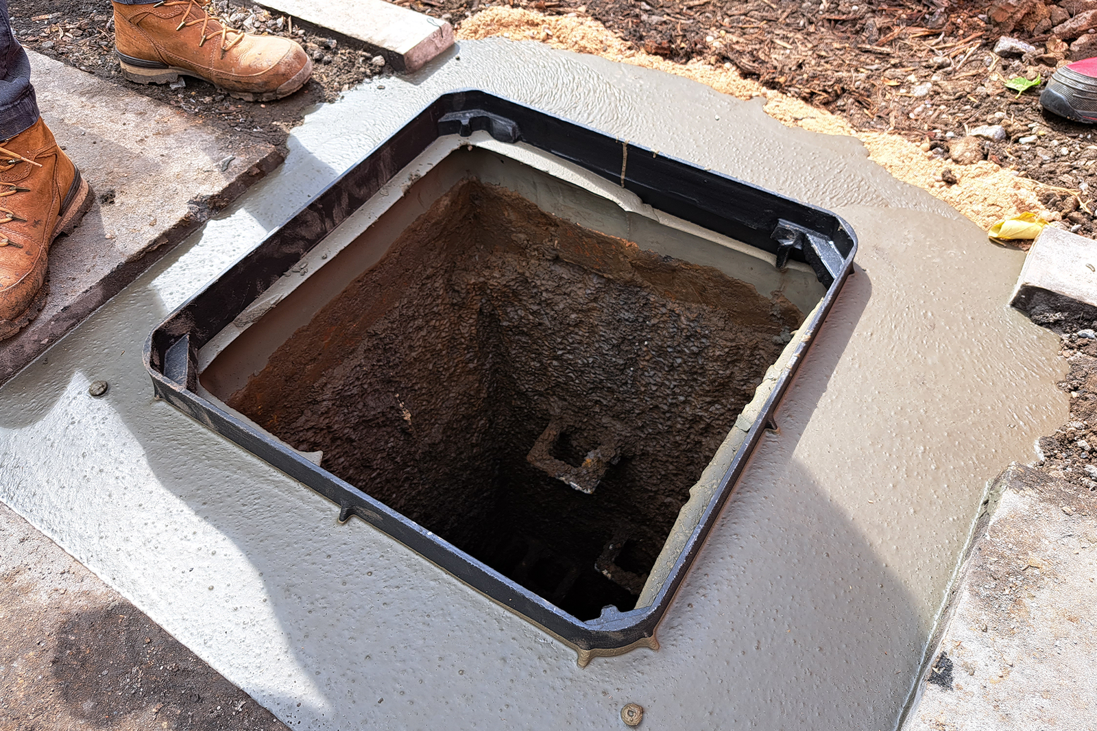 Looking inside a Wrekin manhole cover showing the clear opening