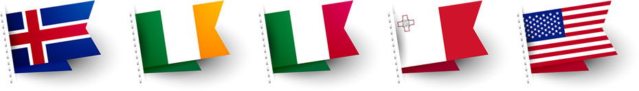 Iceland, Ireland, Italy, Malta, USA flags