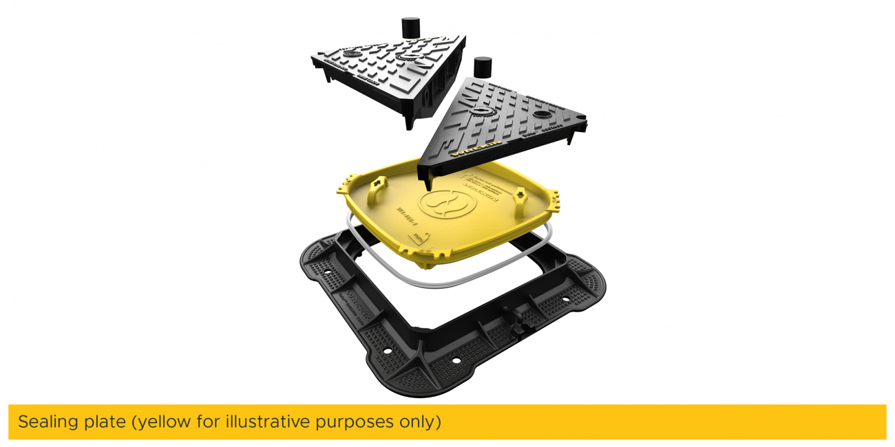 No leak sealing plate product render. Product yellow for illustrative purposes only