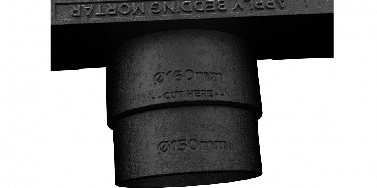 Once the foundations have cured, a drainage pipe socket of 150/160mm I/D may be attached to the spigot of the Gully Chute Connector.