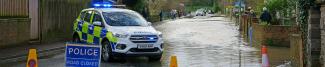 Flash flood causes a flooded road