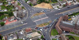 Aerial view of road junction