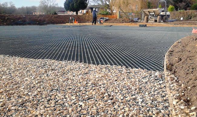 Grass and gravel protection installed in a carpark