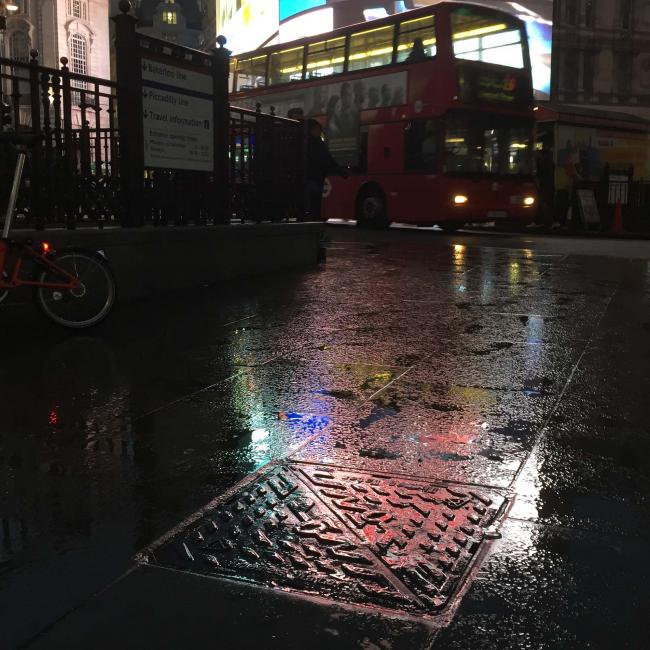 Unite manhole cover at Piccadilly Circus