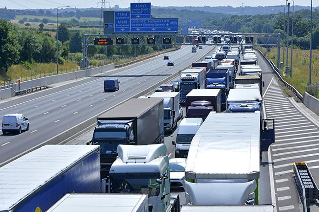 Lorries stuck in traffic on UK motorway