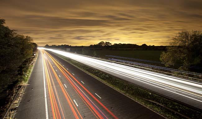 Road with light exposure to show traffic flow