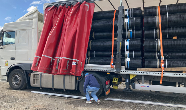 Lorry filled with Geogrids