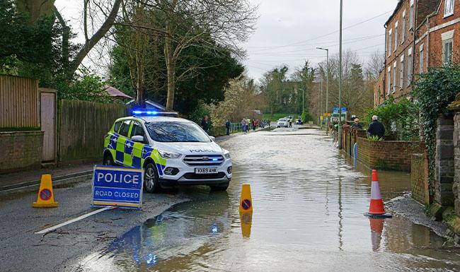 Road closed by Police due to flood