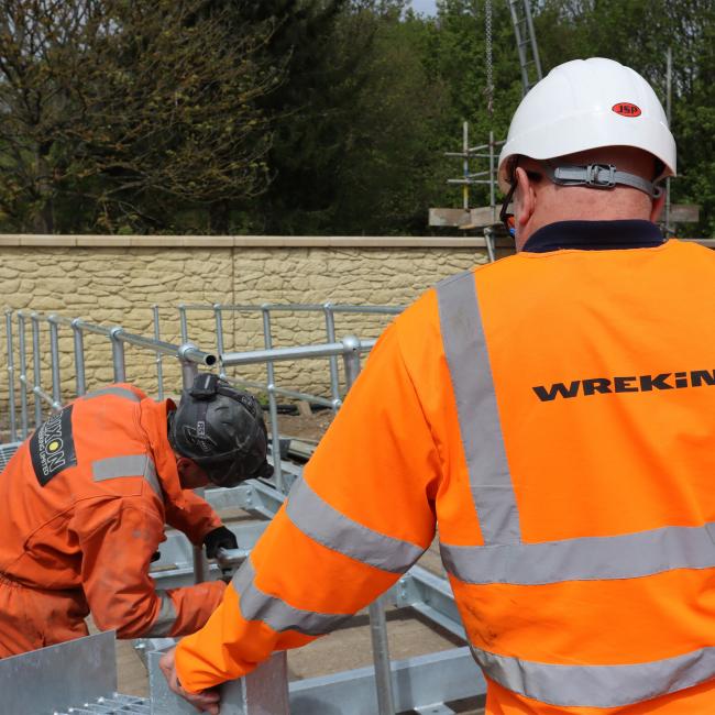 Steel handrails being installed by Wrekin team