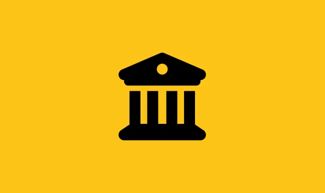 Roman style temple illustration on a yellow background